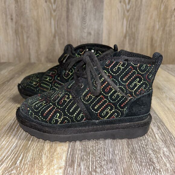 UGG Kids Youth Size 11 Neumel II Boots Shoes LV5 Black Colorful Stitch 1116170T - Picture 5 of 11